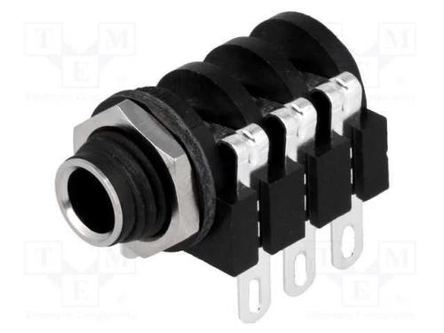Tomada, Jack 6,3mm, Fêmea, Stereo,Com Interruptor Duplo, Solda