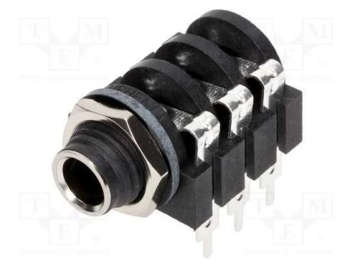 Tomada, Jack 6,3mm, Fêmea, Stereo,Com Interruptor Duplo, Solda