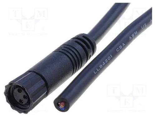 Conector: M8, 1m, Fêmea, Pin: 3, Simples, Ficha, 3a, Ip67, 60v