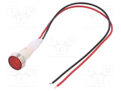 Luz indicadora: LED, plana, vermelho, 12VDC, 12VA.
