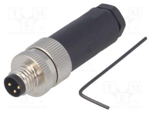 Conector: M8, macho, PIN: 3, simples, não blindad.