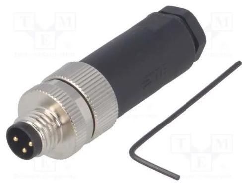 Conector: M8, macho, PIN: 3, simples, não blindad.