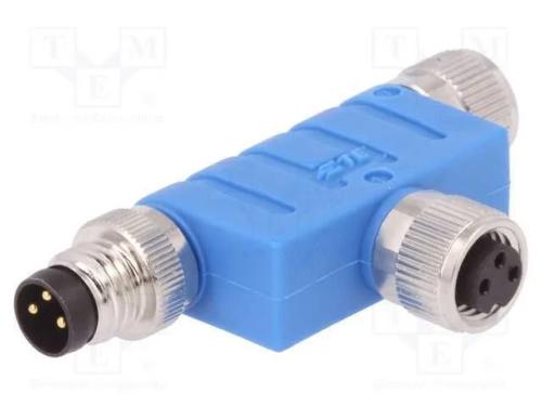 T- Conector, M8 Macho,M8 Fêmea X2, Pin: 3, T, Ip67, Polarização: a