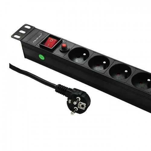 Qoltec 53995 Overvoltage Power Strip For Rack 19  With Cb | 1u | 16a | Pdu | 6xfrench | 2m