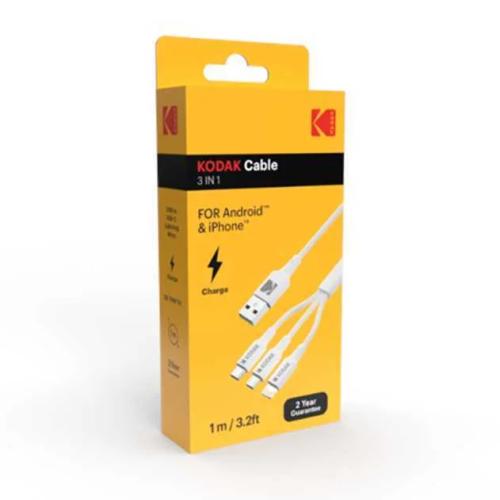 Cabo Usb-A Macho "3-Em-1" Usb-C / Micro-Usb / Lightning Macho 1 Metro - Kodak