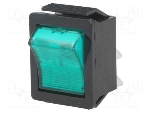 ROCKER, DPST, Pos: 2, ON-OFF, 16A/250VAC, verde, .