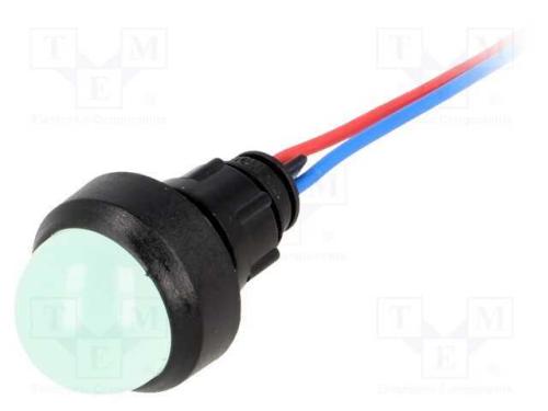 Luz indicadora: LED, convexa, verde, 12VDC, 12VAC.