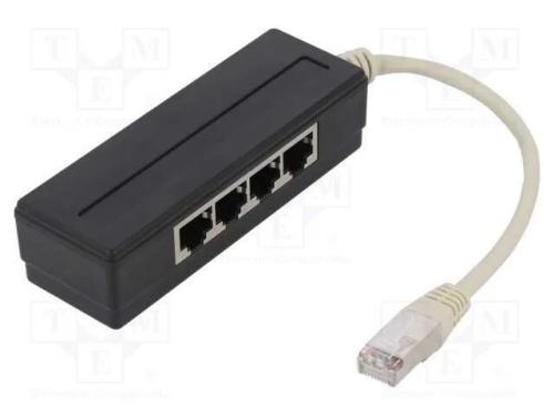 Divisor, RJ45 tomada x4,RJ45 ficha, preta