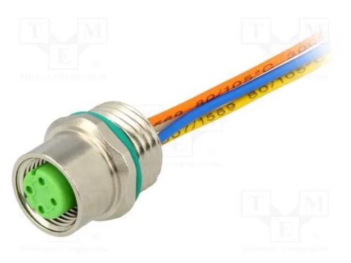 Tomada, M12, Pin: 4, Fêmea, Código D-Ethernet, para Painel, Fios