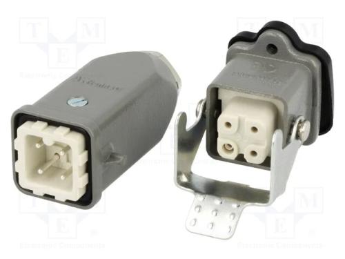 Conector: HDC, macho + fêmea, S-A, PIN: 4, 3+PE, .