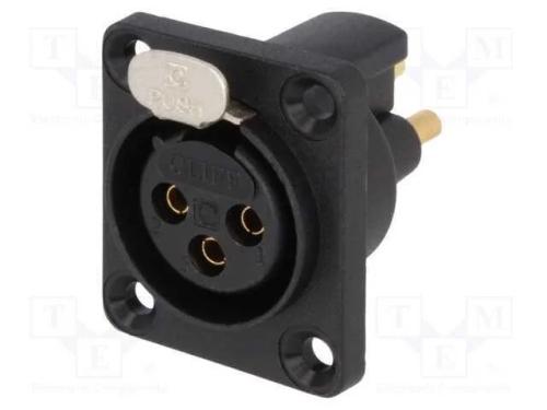 Tomada, Xlr, Fêmea, Pin: 3, Calafetadas,Com o Botão, Solda, Dourado