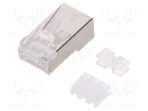 Ficha, RJ45, Cat: 6a, blindadas, dourado, Sistema.