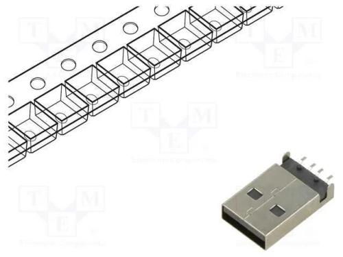 Conector: USB A, PIN: 4, SMT, horizontais, Cobert.