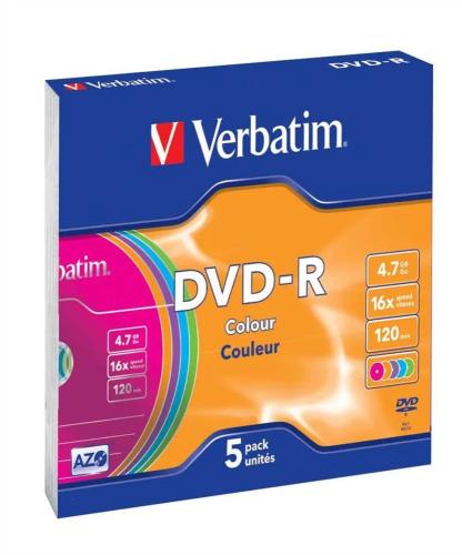 1x5 Verbatim Dvd-R 4,7gb Colour 16x Speed, Slim Case