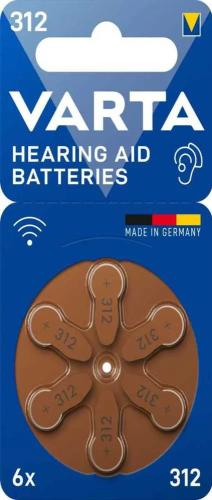 1x6 Varta Hearing Aid Batteries Type 312 24607101416