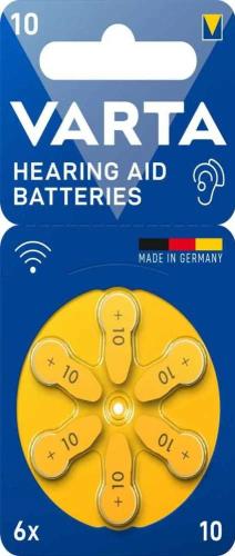 1x6 Varta Hearing Aid Batteries Type 10 24610101416