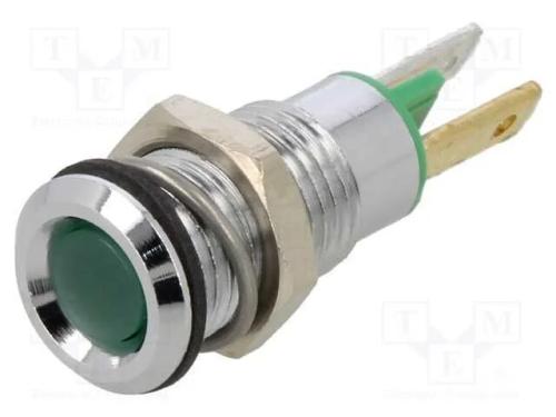 Luz indicadora: LED, plana, verde, 2,2VDC, 8mm, m.