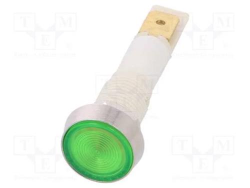 Luz indicadora: LED, plana, verde, 12VDC, 12VAC, .