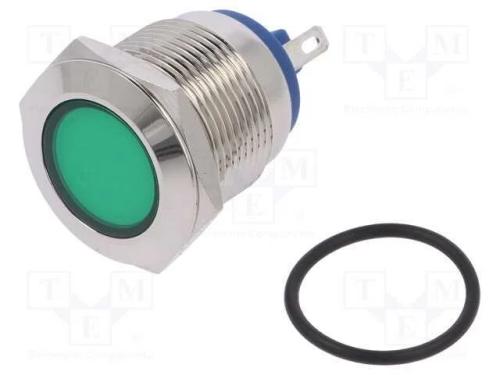 Luz indicadora: LED, plana, verde, 12VDC, 12VAC, .