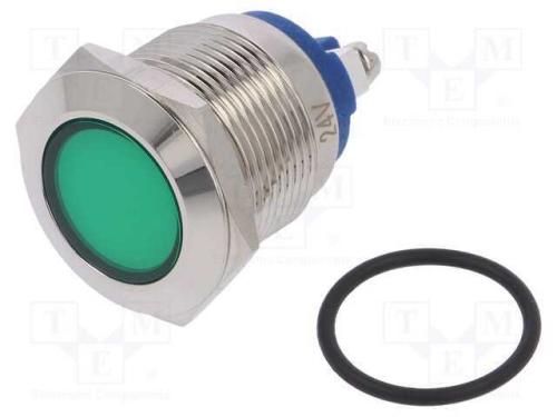 Luz indicadora: LED, plana, verde, 24VDC, 24VAC, .