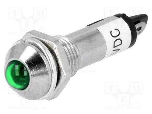 Luz indicadora: LED, convexa, verde, 24VDC, 8,2mm.