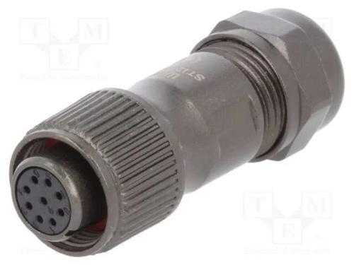 Ficha, ST12, fêmea, PIN: 9, IP67, 5÷8mm, 3A, sold.