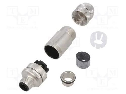 Conector: M12, Ficha, Macho, Pin: 4, Blindadas, Dourado, 4a, Ip67