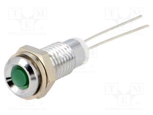 Luz indicadora: LED, convexa, verde, 6mm, para im.
