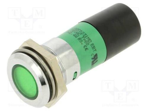 Luz indicadora: LED, verde, 230VAC, 22mm