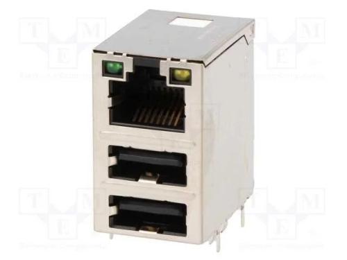 Tomada, Rj45 + Usb A, Tht, Pin: 8, Angulares, Sistema: 8p8c
