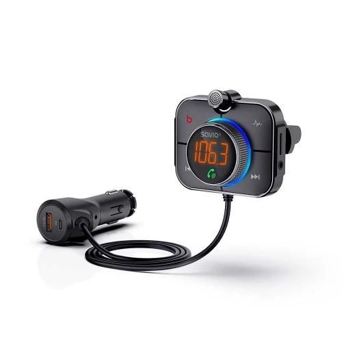 Transmissor Savio Fm Bluetooth 5.0 Qc/Pd 3.0 Carregador Enc Aux Out Micro Sd Tr-14 Preto