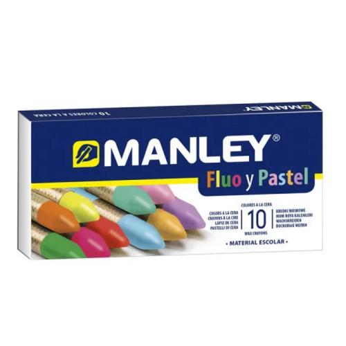 Estuche 10 Ceras Manley (Colores Flúor+Pastel) Alpino Mnc00044