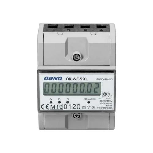 Medidor de Energia Trifasico com Meio, 80a, 3 Modulos, Din Th-35mm