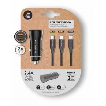 Carregador de Carro Tech One Tech Tec2810/ 2xusb + Cabo 3 En 1/ 24a
