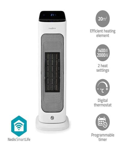 Aquecedor Inteligente Smartlife com Ventoinha de Cerâmica 2000w Branco - Nedis