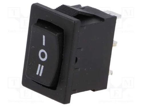 ROCKER, SP3T, Pos: 3, (ON)-OFF-(ON), 3A/250VAC, p.