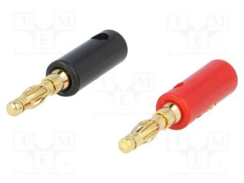 Conector: banana 4mm, dourado, ficha, com fio