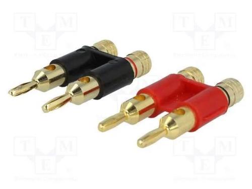 Conector: banana 4mm, dourado, duplos, ficha, com.