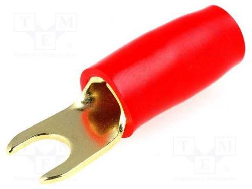 Conetor: de forquilha, M4, 10mm2, dourado, isolad.