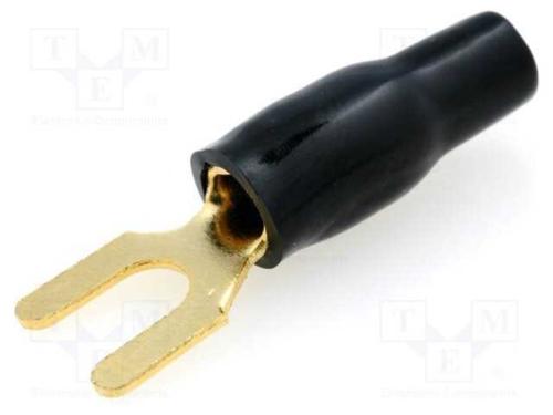 Conetor: de forquilha, M4, 4mm2, dourado, isolada.