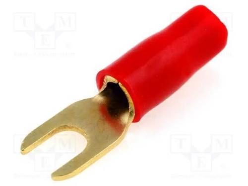 Conetor: de forquilha, M4, 6mm2, dourado, isolada.
