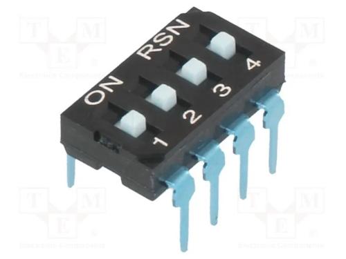 Interruptor: DIP-SWITCH; Quantidade de secções: 4.