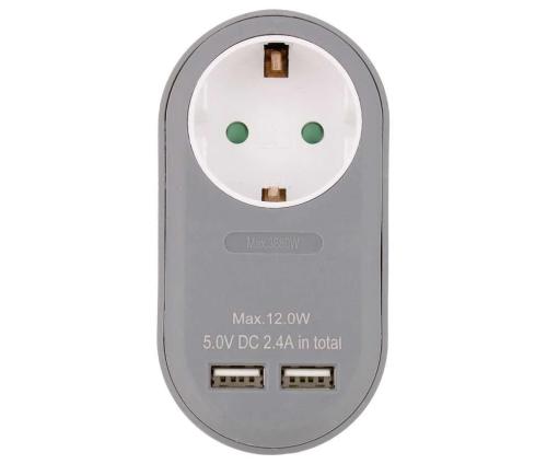 Cargador Usb-A 2.4a X2 Con Enchufe Hembra Schuko .