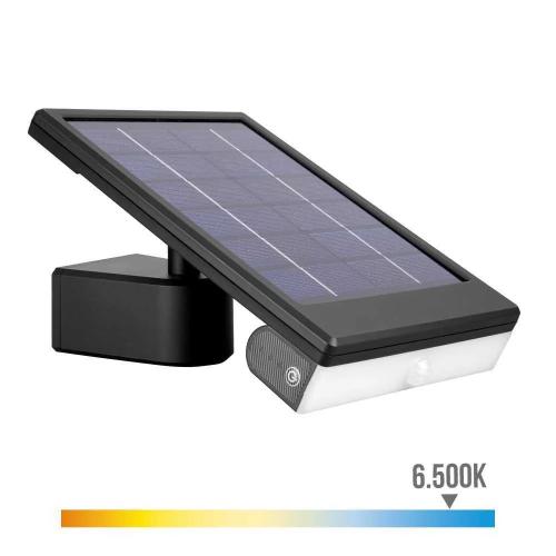 Aplique Solar LED 6w 720lm 6.500k com Sensor de Crepúsculo e de Movimento. Cor Preta. Edm