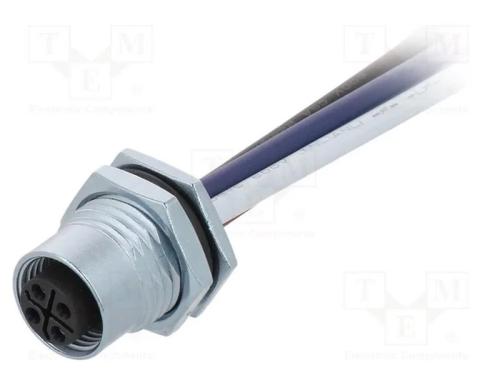 Tomada, M12, Pin: 4, Fêmea, Código S-Power, Fios, Ip67, 12a, 1,5mm2