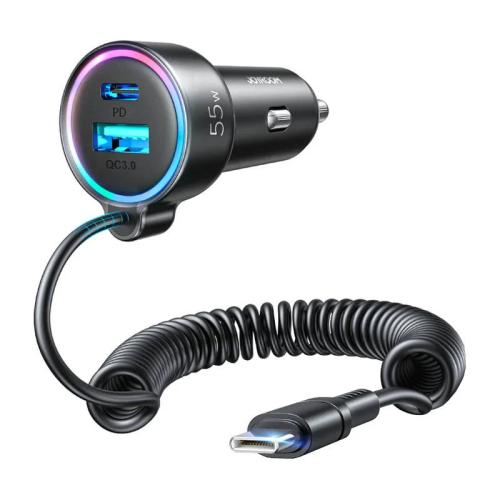 Nabíjecka do Auta Joyroom Jr-Cl07, 3 V 1, 1x Usb + 1x Pd, 55w + Kabel Type-C (Cerná)