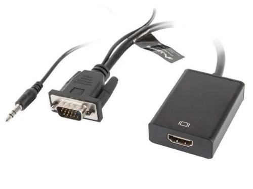 Adaptador Lanberg Vga Macho+Audio 3.5mm Jack/Hdmi Hembra 20 Cm Negro