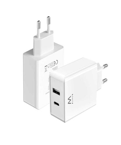 Cargador Ewent Usb-C Y Usb-A Ganfast 2 Puertos (45 W) Blanco