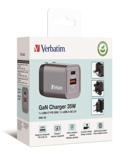 Cargador de Pared Universal Verbatim Gnc-35/ 1xusb Tipo-C/ 1xusb/ 35w