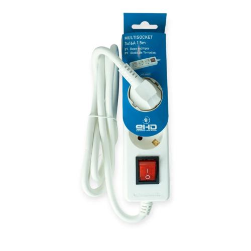 Bloco de Tomadas 3x16A 1.5m com interruptor Branco